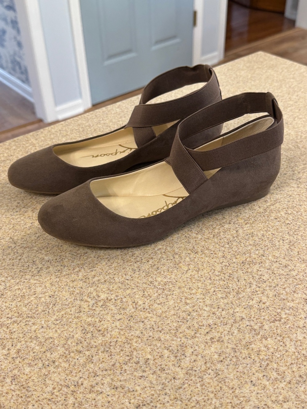 Jessica Simpson Mandays Brown Suede Ballet Flat Shoes Ankle Strap 9.5 New